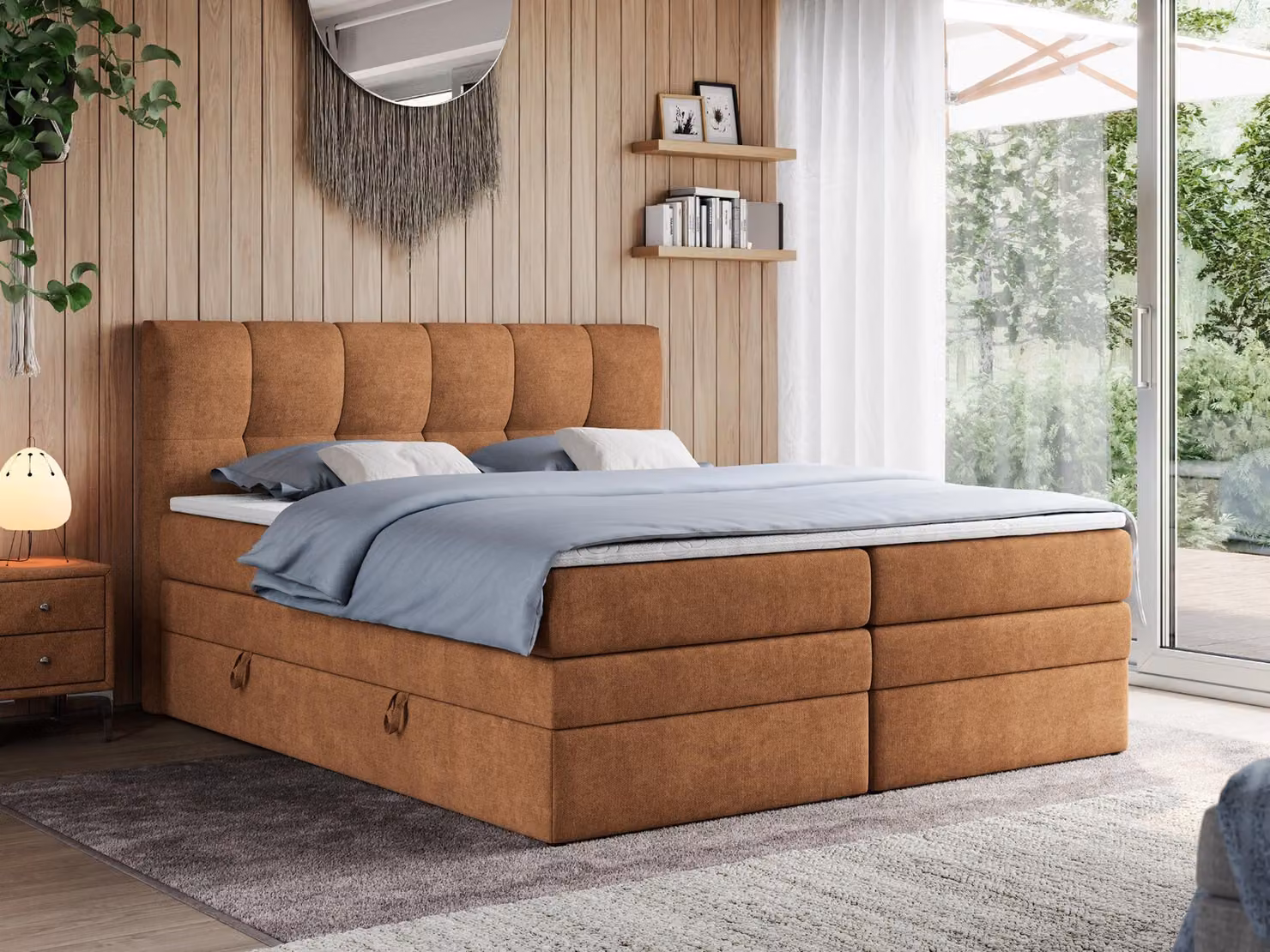 Letto boxspring con materasso matrimoniale - ALVIN-KING - 140 x 200 cm - Arancione - H4