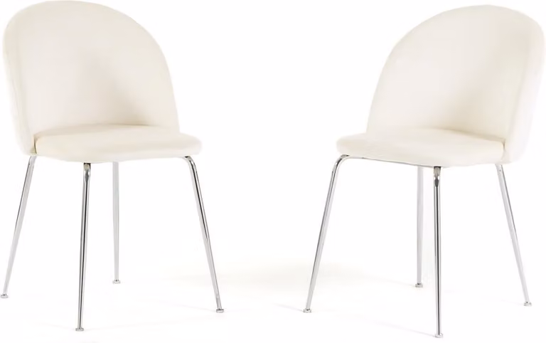 Set di 2 sedie da pranzo imbottite, gambe in metallo, design elegante per cucina, sala da pranzo, bar e ristoranti SARA - Bianco/argento