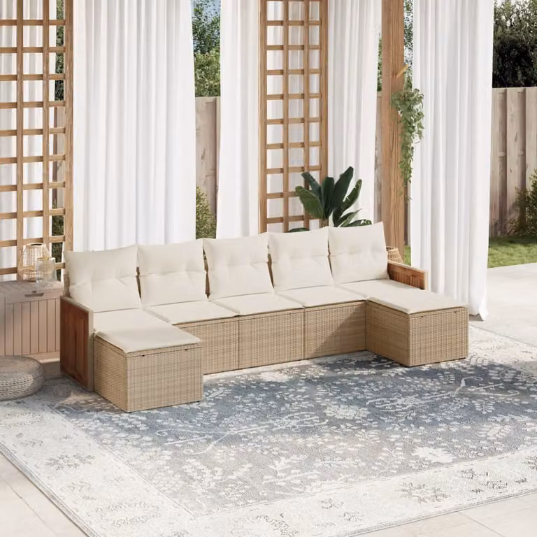 vidaXL Set Divani da Giardino a L 7 pz con Cuscini Beige e Struttura in Metallo e Polyrattan