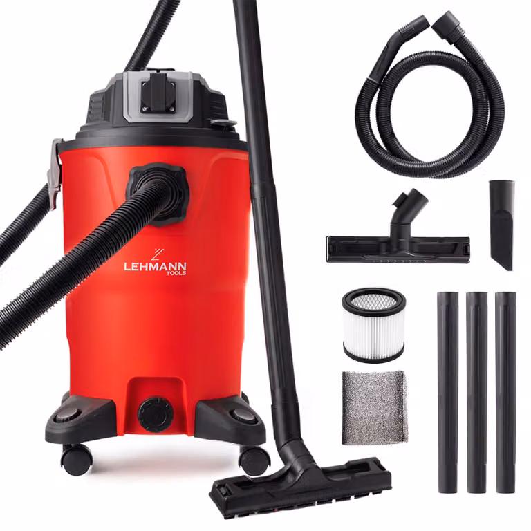 LEHMANN aspirapolvere industriale 30L, presa 2000W, funzione soffiante, doppio sistema di filtraggio, filtro HEPA, scuotifiltro, per officina, cantiere e garage