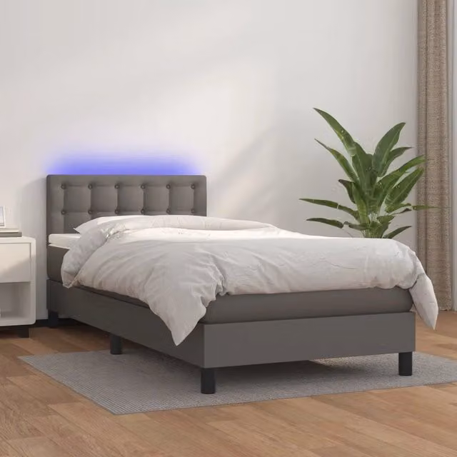 Letto con giroletto a molle, materasso ibrido e illuminazione LED vidaXL, Grigio, L/P: 100 x 200 cm – 1