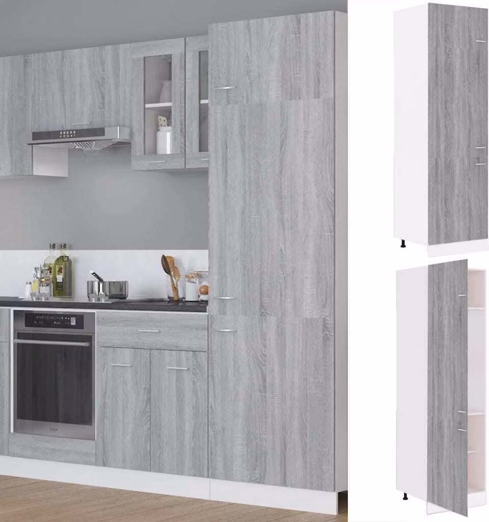 The Living Store Armadio refrigerato grigio Sonoma 60x57x207 cm Materiale ligneo