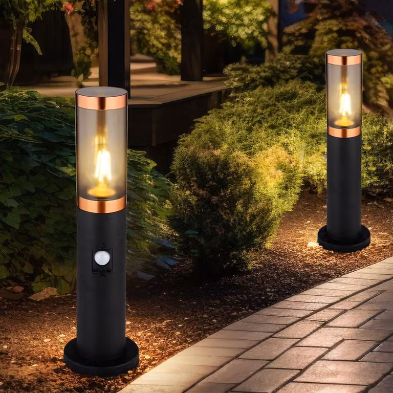 Set di 2 luci da incasso a terra, con sensore di movimento, colore grigio antracite, finitura in rame, altezza 45 cm