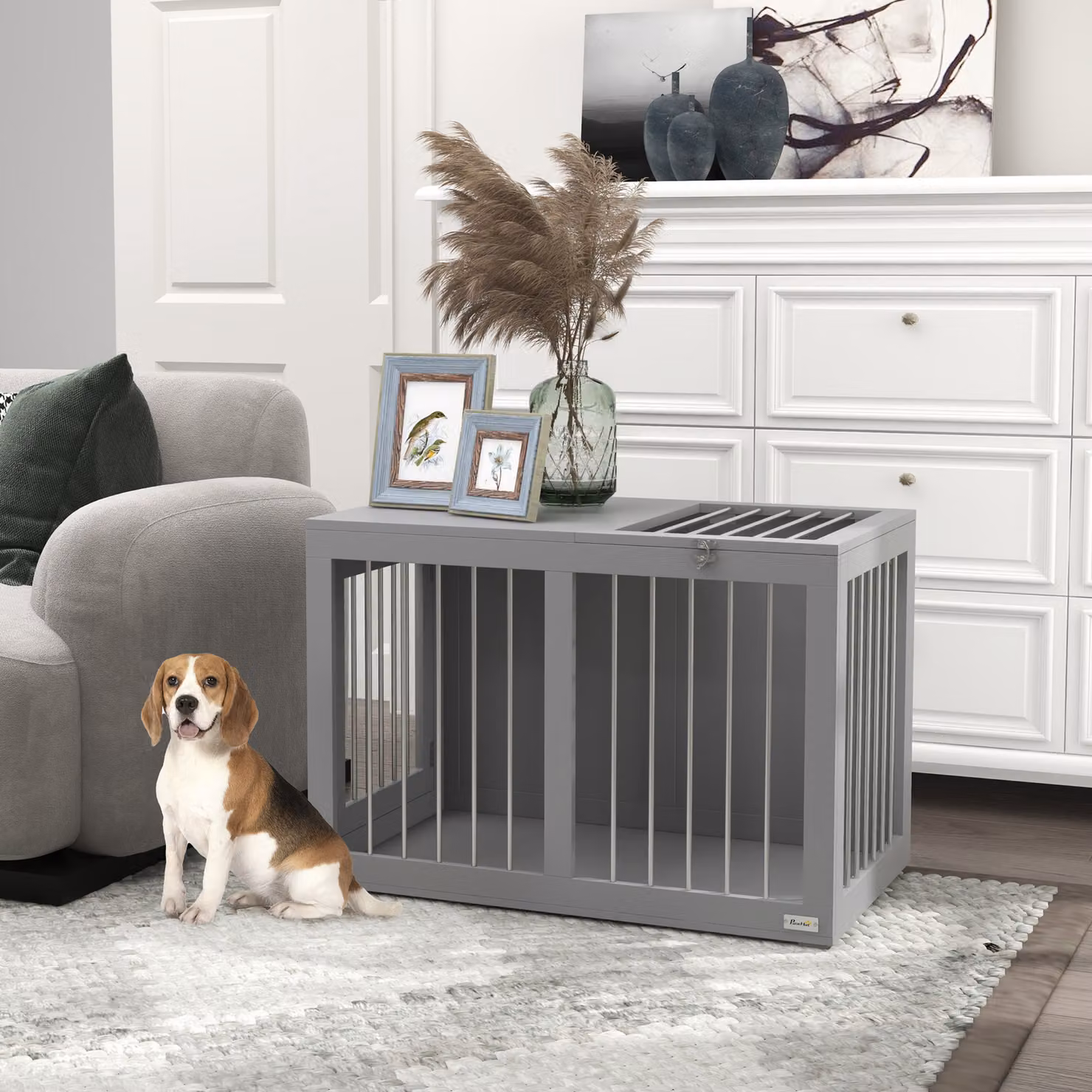 Gabbia per cani con cuccia e 2 porte chiudibili PawHut, Grigio, L: 80 cm, P: 50 cm, H: 56,5 cm – 2