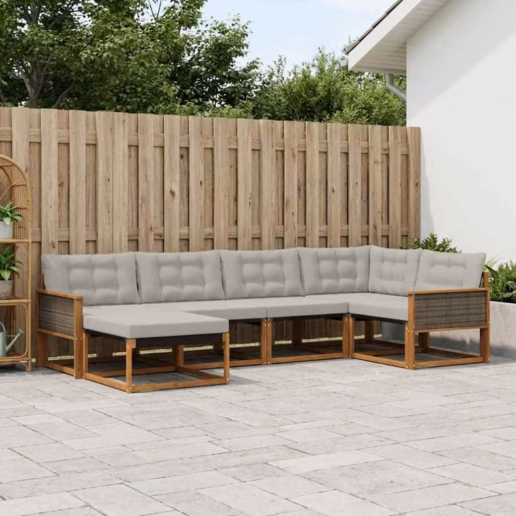 Set di divani da esterno vidaXL 6 pz in legno di acacia, Colore Naturale e Grigio Chiaro