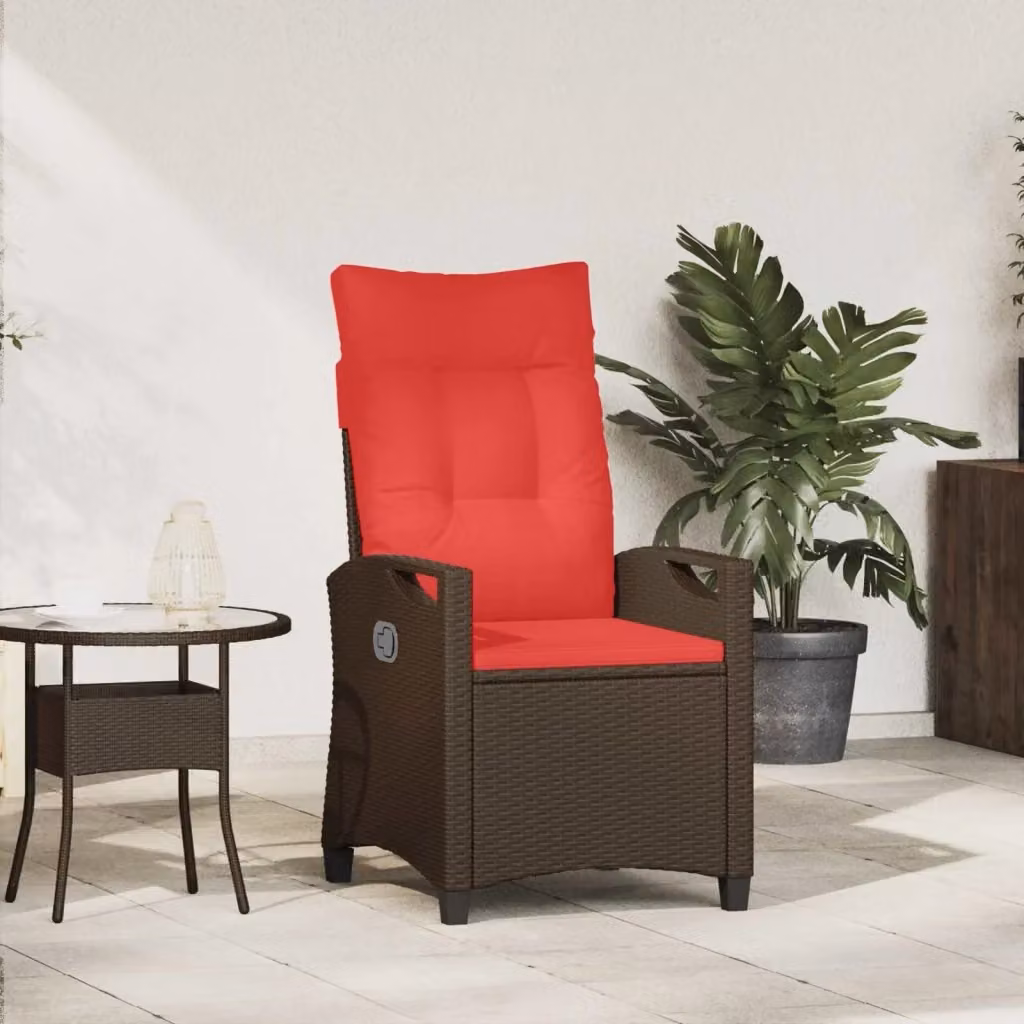 Sedia da giardino reclinabile moderna in metallo e rattan rosso L: 56 cm, P: 60 cm, H: 112 cm – 2