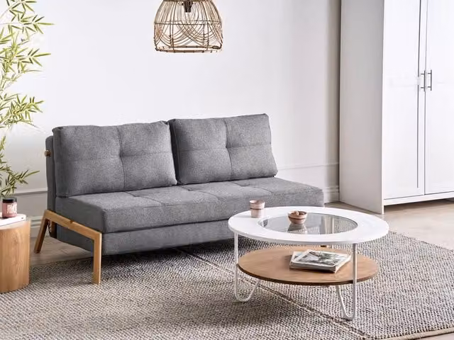 Divano Letto Tessuto colore Grigio Scuro Cuscini 2 Posti stile Scandinavo soggiorno