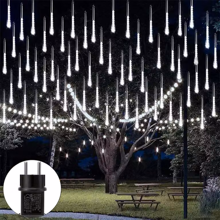 192 LED Meteor Shower Rain Lights Bianco impermeabile Icicle Fairy Lights Giardino Party Decorazione di Natale