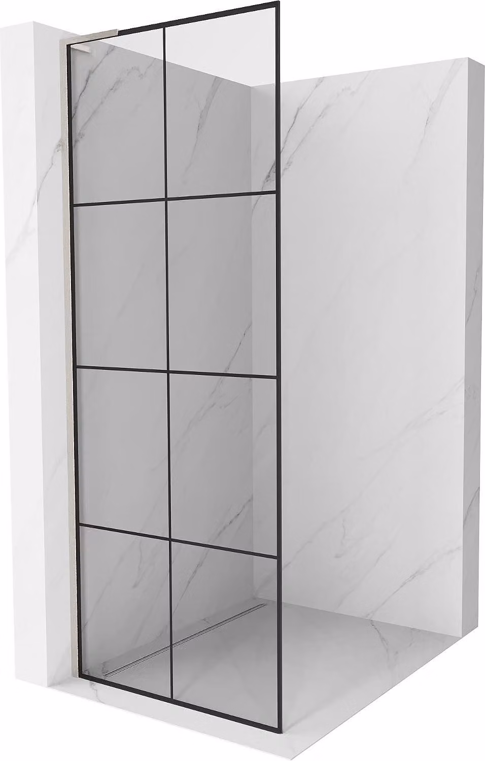 Mexen Kioto L parete doccia Walk-in 80 x 200 cm, griglia nera, nichel spazzolato - 800-080-103-97-77