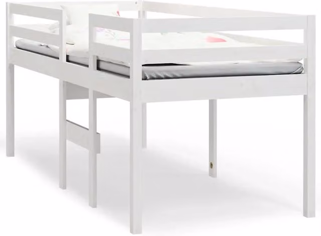 Letto singolo | Letto per adulti | Letto a Soppalco Bianco 90x200 cm in Legno Massello di Pino