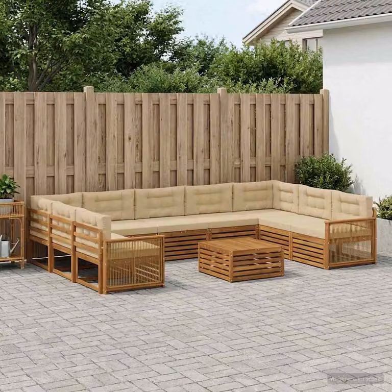 Set di divani da esterno vidaXL in legno di acacia con tavolo da caffè, 10 pezzi, Beige e Marrone