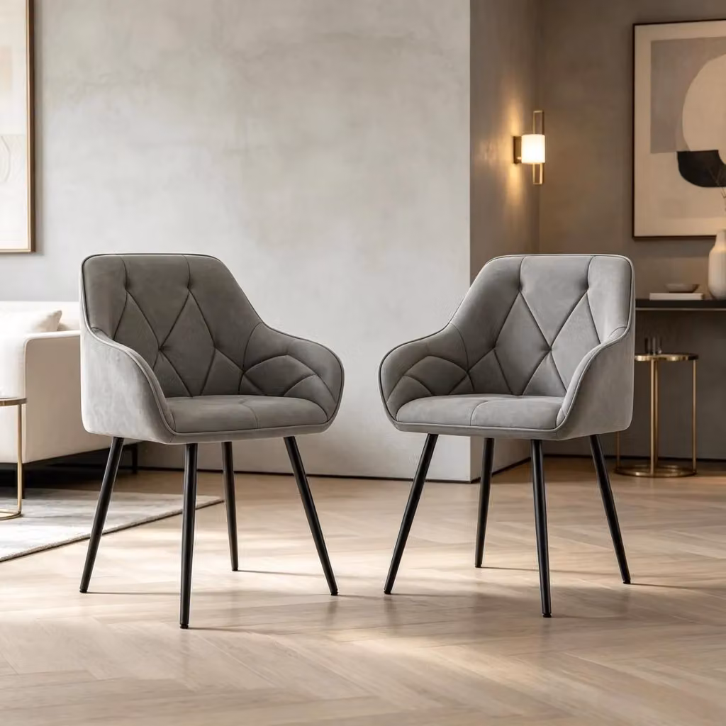 Set di 2 sedie da pranzo MIVRAY in similpelle grigio scuro con braccioli e gambe in metallo H 83,5 x L 45,5 x P 45,5 cm – 2