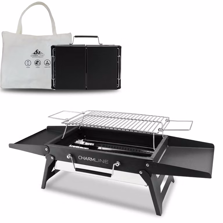 Griglia portatile pieghevole a carbone, dimensioni 34 x 23 cm, ideale per campeggio