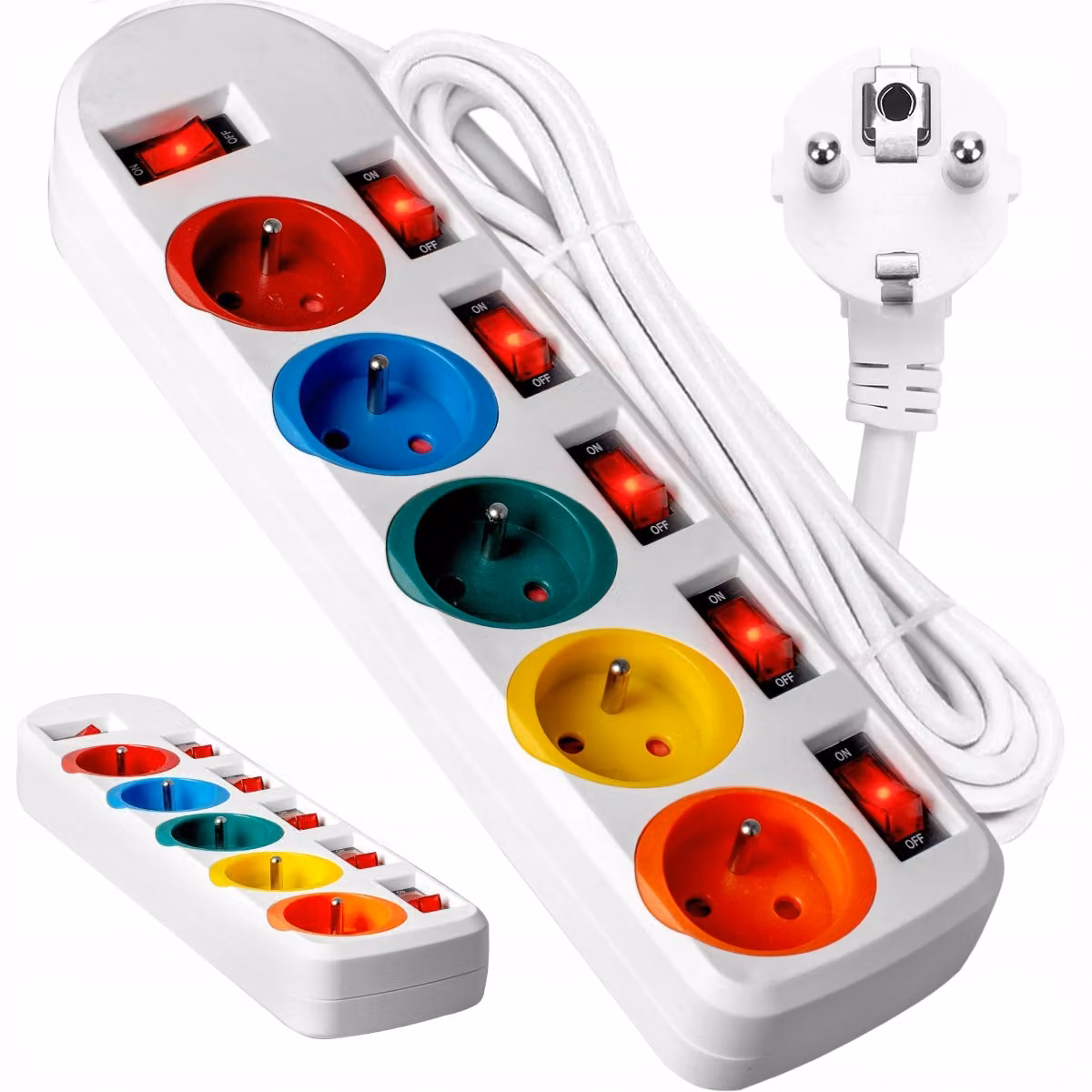 Cavo di prolunga Vayox VA0257 | 2M | 5 prese | 6x interruttori | 10A | IP20 | Bianco