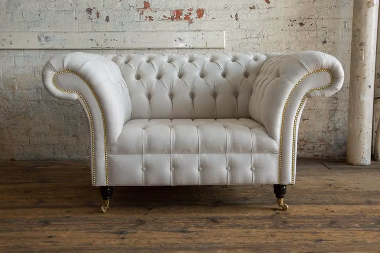 Sessel Couch Polster Sofa Textil Chesterfield Couchen 1,5 Sitzer Einsitzer Weiß