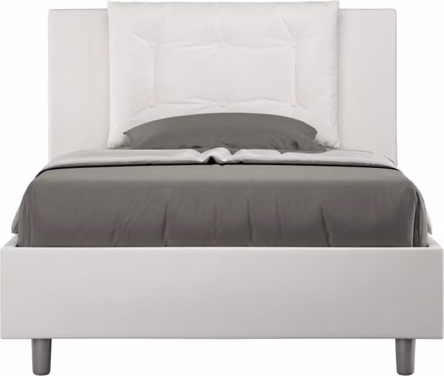 BS COM Letto una piazza e mezza con rete imbottito 120x190 similpelle bianco