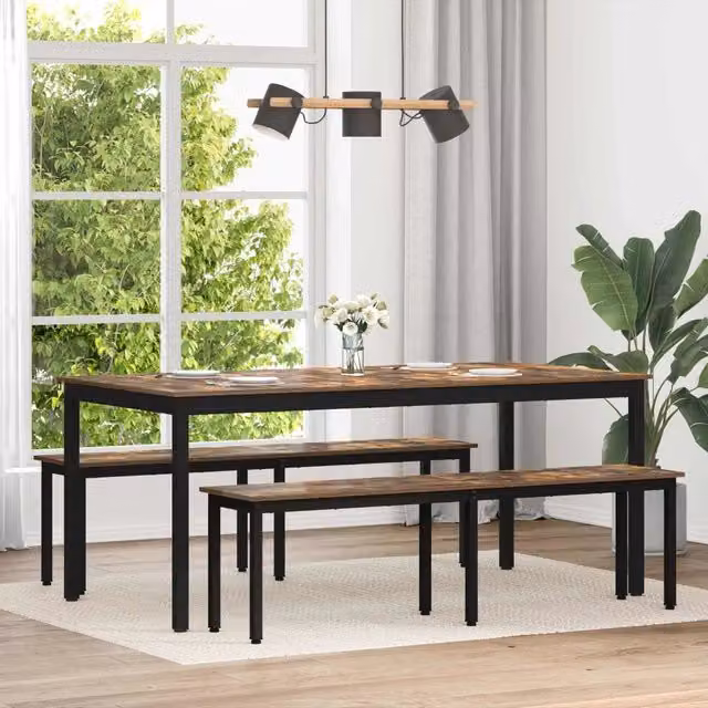 Tavolo da pranzo rettangolare moderno vidaXL in legno ingegnerizzato e metallo, L: 180 cm, P: 90 cm, H: 75 cm, nero e marrone