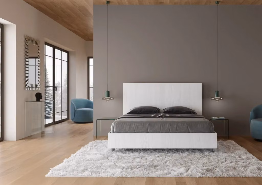 Letto Matrimoniale New Egos con Contenitore a Alzata e Testata Dritta, Bianco Frassino, L/P: 160 x 200 cm – 2
