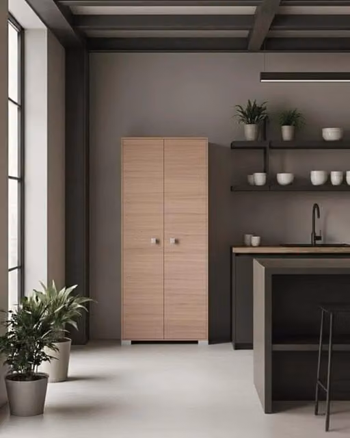 Armadio multiuso Clara con 2 ante e 5 ripiani interni, mobile contenitore salvaspazio per dispensa o lavanderia, Colore: Brown, L: 75 cm, P: 35 cm, H: 180 cm