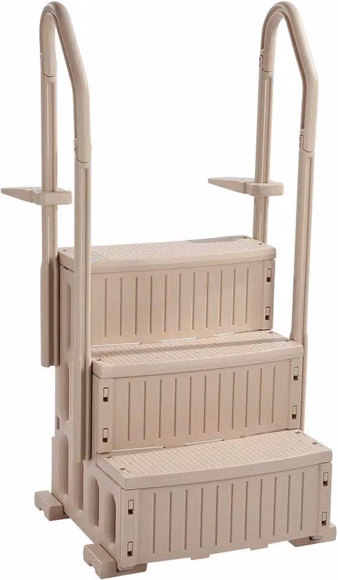 Scala per piscina: 3 gradini con doppia ringhiera, gradini antiscivolo per uso intensivo, portata massima di 180 kg, adatta per piscine interrate e fuori terra con profondità da 91,4 a 122,9 cm, colore tortora