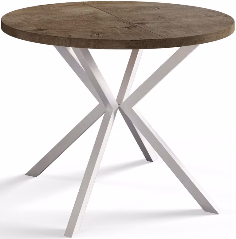Alpi Moebel, Tavolo da Pranzo Rotondo, Tavolo da Cucina Allungabile, Diamentro: 120-200 cm, Gambe in Metallo Bianche, Lefkas, Collezione Loft Liten