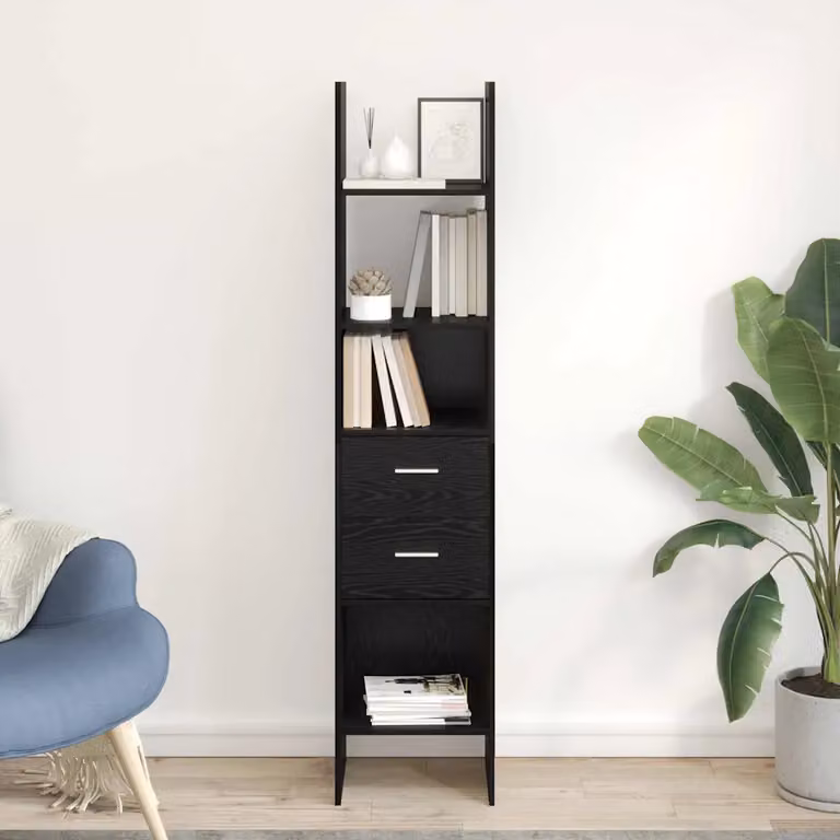 vidaXL Armadio per Libri Moderno in MDF Nero con 2 Livelli L: 40 cm, P: 35 cm, H: 180 cm