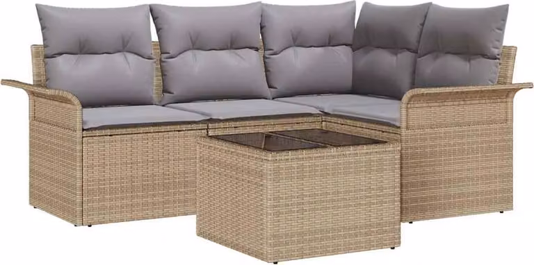 Set Divano da Giardino con cuscino 5 pcs Beige polyrattan