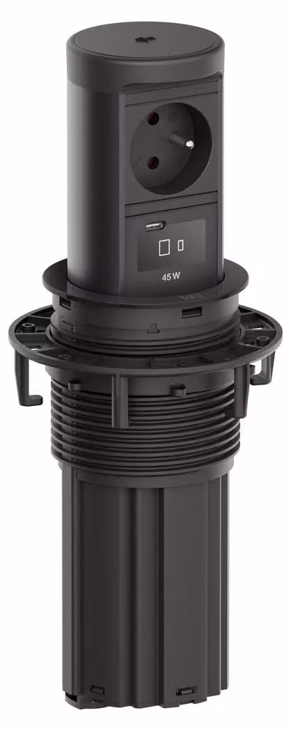 BACHMANN ELEVATOR2: 1xUTE, 1xUSB-C, caricabatterie wireless 15W, colore RAL9005, lunghezza 2,0 metri, modello AEH