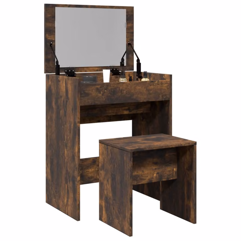 vidaXL Toeletta con Sgabello in Rovere Fumo, L/P/H: 60 x 40 x 113,5 cm