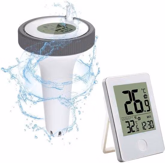 Misuratore di livello dell'acqua per piscine: facile da leggere, monitoraggio della temperatura interna, controllo dell'umidità, resistente all'acqua (IP67), adatto per piscine e stagni