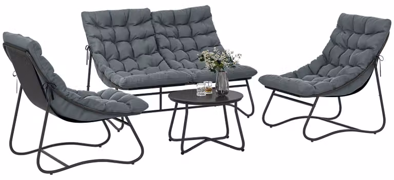 Set di mobili da giardino Outsunny in acciaio, per 4 persone, resistente alle intemperie, set di mobili da balcone con divano