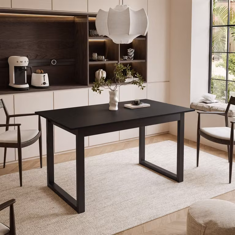 ARTON II tavolo allungabile 140 cm nero, gambe a U in metallo nero