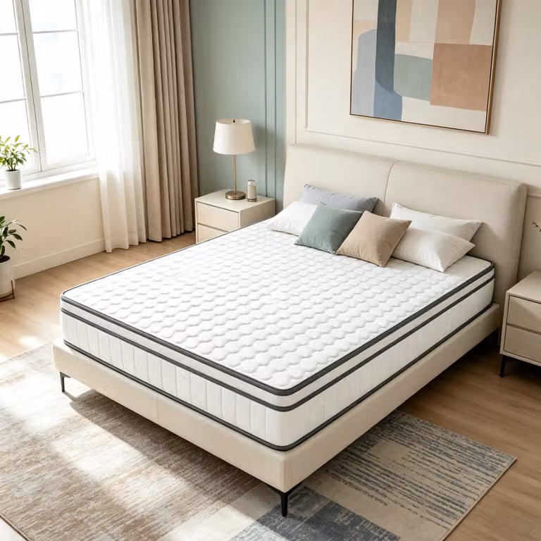 Materasso INONEFT, dimensioni 140x200x25 cm, materasso a molle insacchettate a 7 zone, rigidità H2, materasso ortopedico, colore bianco
