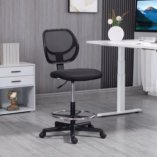 Sgabello da ufficio 59x61x93-113 cm regolabile in altezza con poggiapiedi in schiuma nero