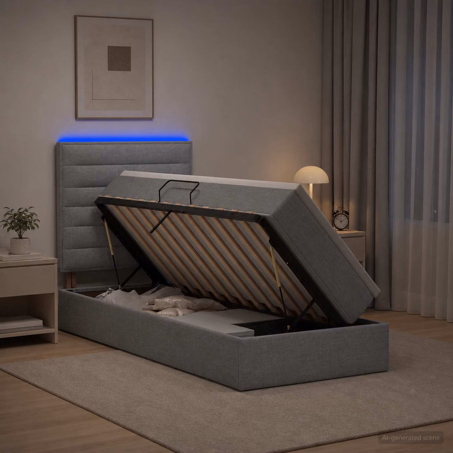 Letto con contenitore vidaXL Grigio Chiaro con illuminazione LED e porta USB, L 90 x P 200 cm
