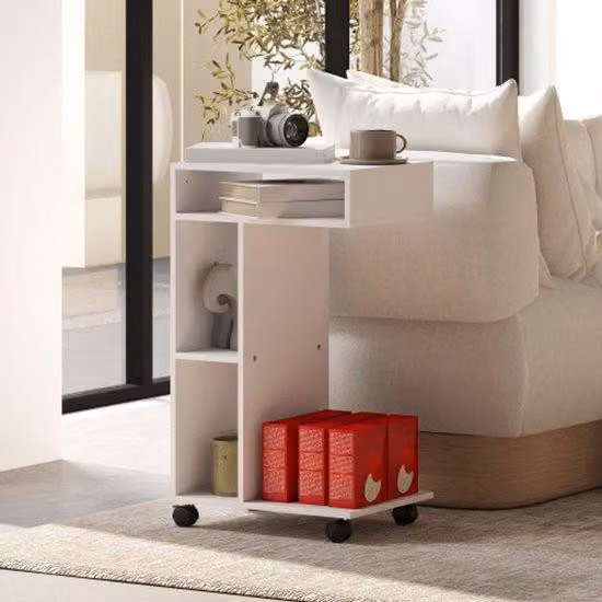 Tavolino da salotto con rotelle, scrivania a 4 ripiani, tavolino per laptop, comodino, per soggiorno e sala da pranzo