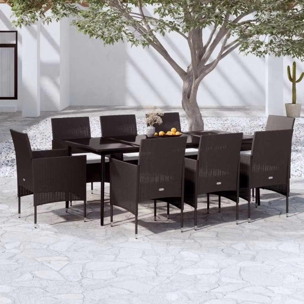 The Living Store Set da pranzo da giardino 9 pezzi con cuscini nero