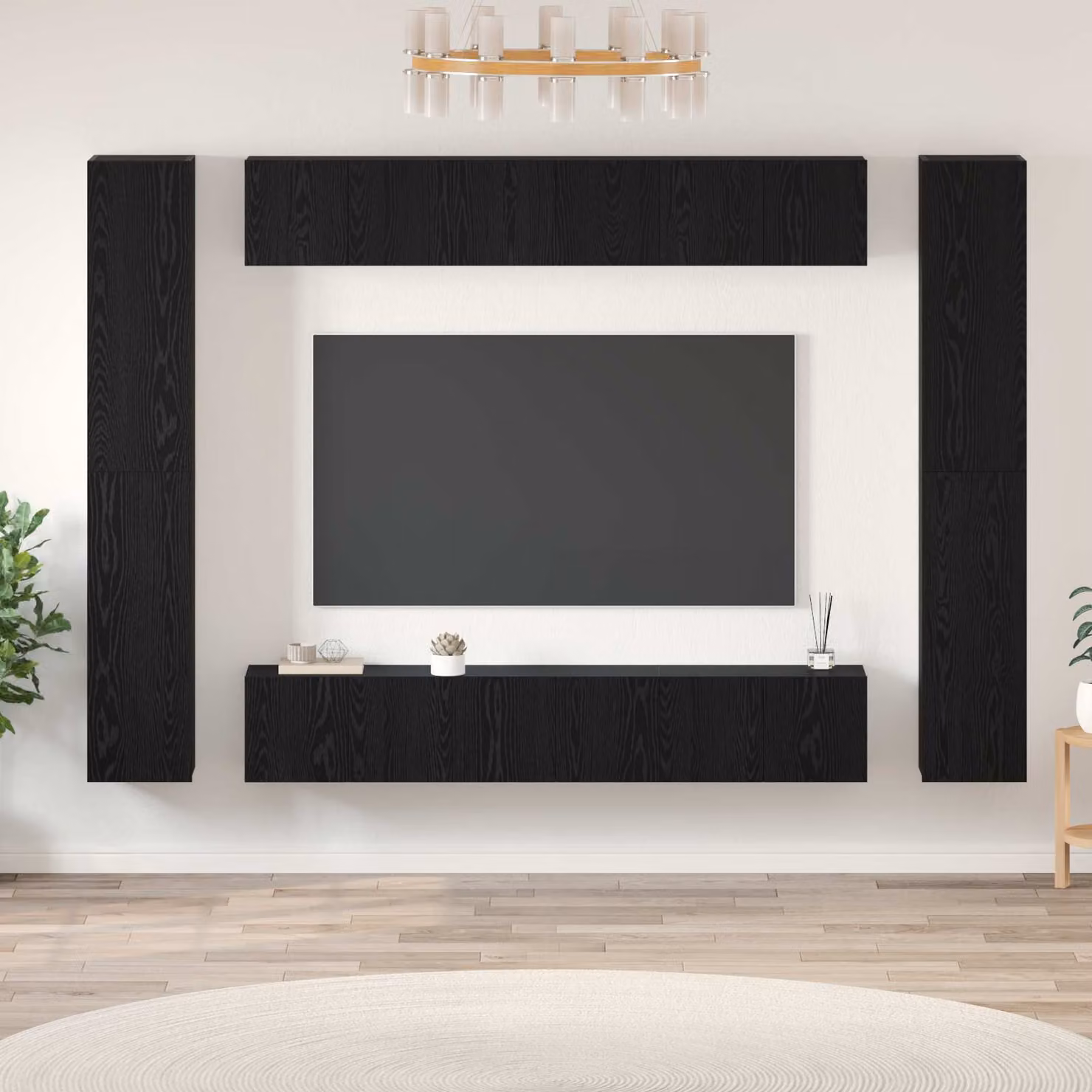 Set mobile TV vidaXL 10 pezzi in legno ingegnerizzato Rovere e Nero per soggiorno – 1