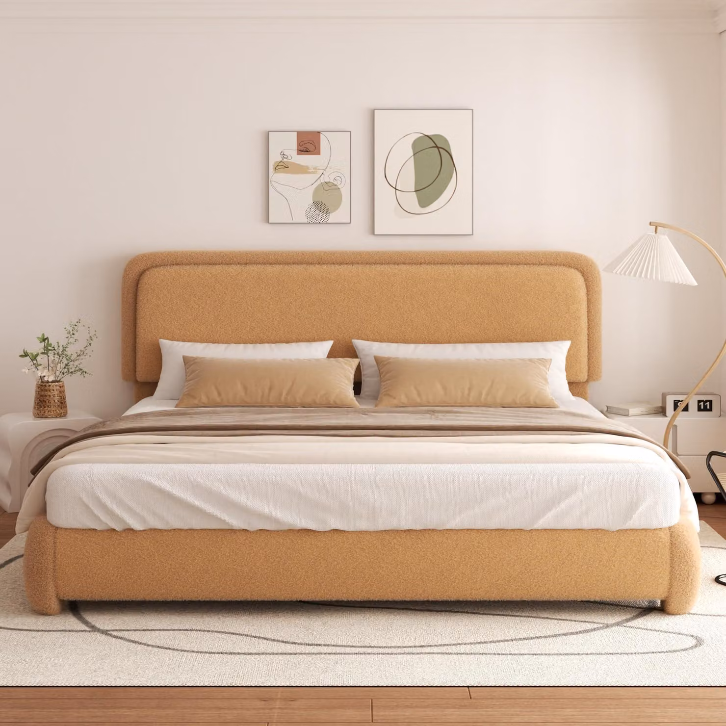 Letto imbottito in stile "teddy", dimensioni 180x200 cm, con testiera regolabile e rete a doghe, colore marrone