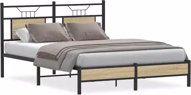 Letto matrimoniale moderno in legno e metallo color rovere, L/P/H: 140 x 190 x 91,5 cm – 1