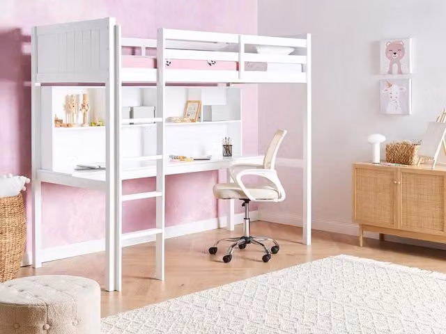 Letto alto per bambini Struttura in legno di pino bianco con scrivania e letto a soppalco Camera dei bambini e multifunzionale