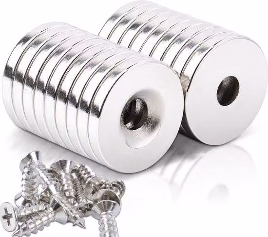 18 magneti al neodimio con foro 20x3 mm, magneti potenti, diametro incassato 5 mm, piccoli magneti potenti per lavagne magnetiche, mobili da cucina, frigoriferi, bacheche, lavagne magnetiche in cucina e in ufficio