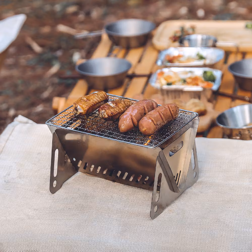 Barbecue pieghevole da campeggio, stufa a legna, bruciatore, barbecue a carbonella,