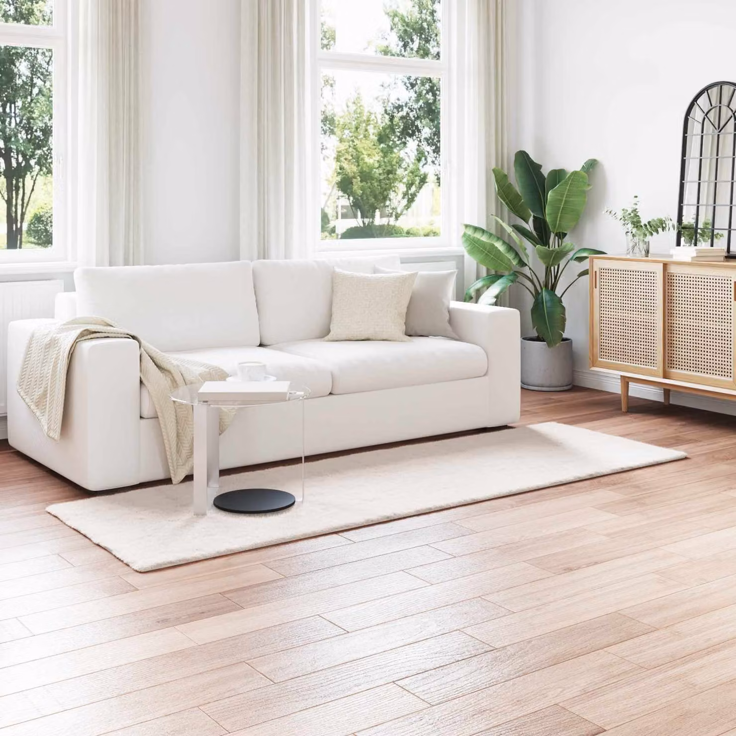 Tappeto antiscivolo vidaXL in ecopelliccia sintetica color beige, lavabile e dal design minimalista