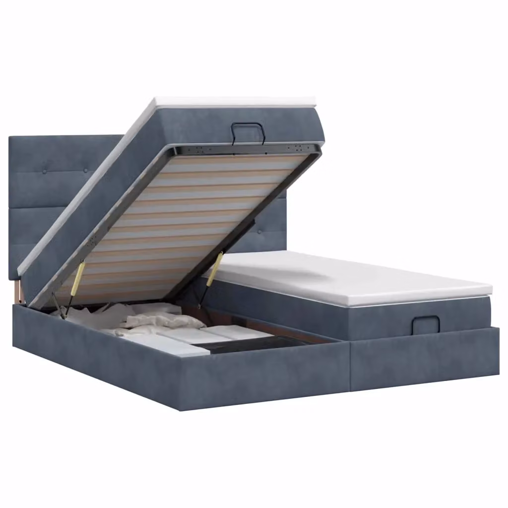 Letto ottomano con contenitore e materasso vidaXL in velluto grigio e bianco L/P/H: 203 x 160 x 88 cm – 2