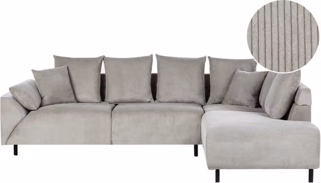 Divano ad angolo BELIANI in velluto grigio chiaro con design moderno e gambe in metallo e legno, L/P/H: 266 x 180 x 85 cm