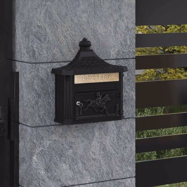 Cassetta postale da muro vidaXL in alluminio, colore nero, L: 40,5 cm, P: 16 cm, H: 45 cm
