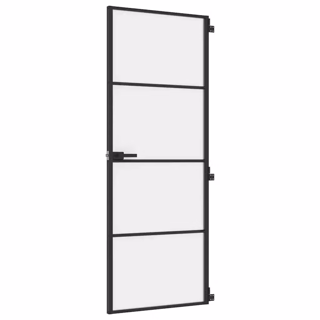 Porta scorrevole per interni vidaXL moderna in alluminio e vetro temperato nera L: 76 cm, H: 201,5 cm – 2