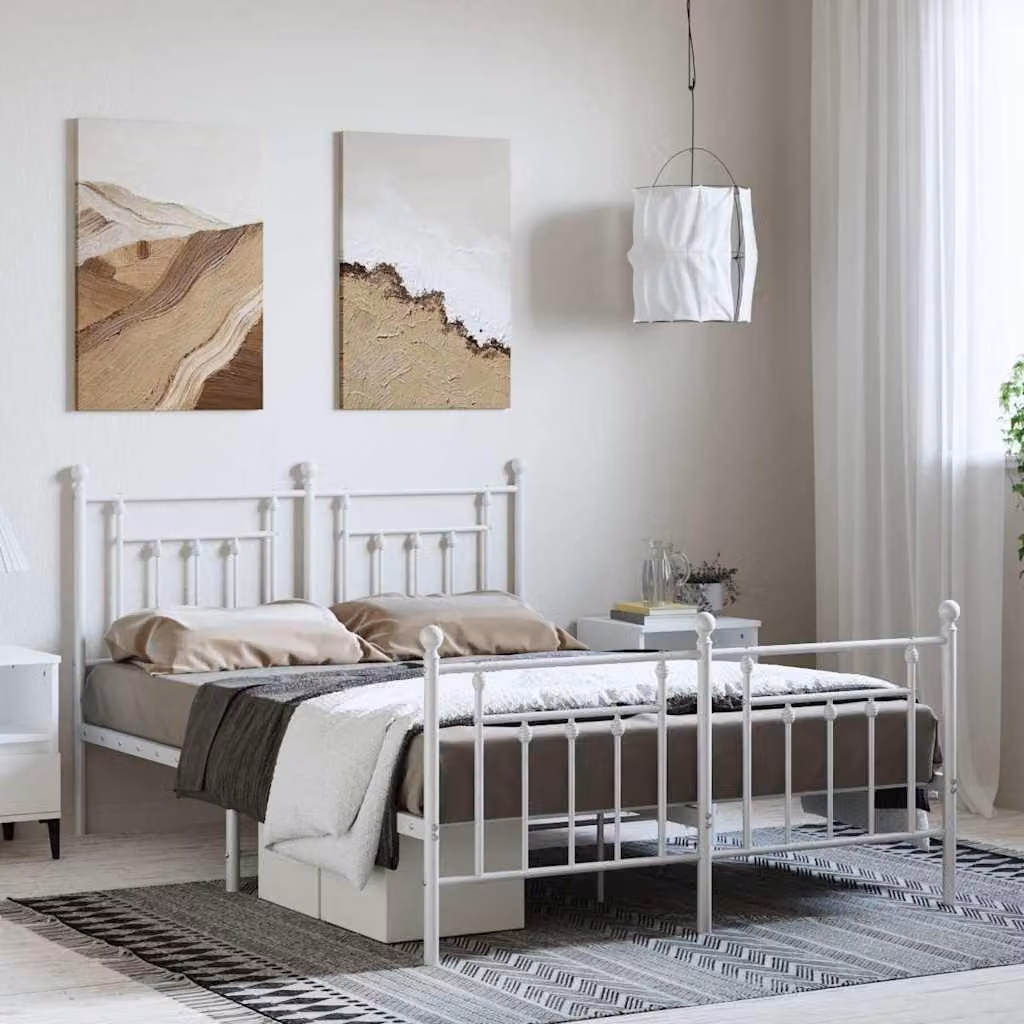 vidaXL Giroletto con Testiera e Pediera in Metallo Bianco 150x200 cm