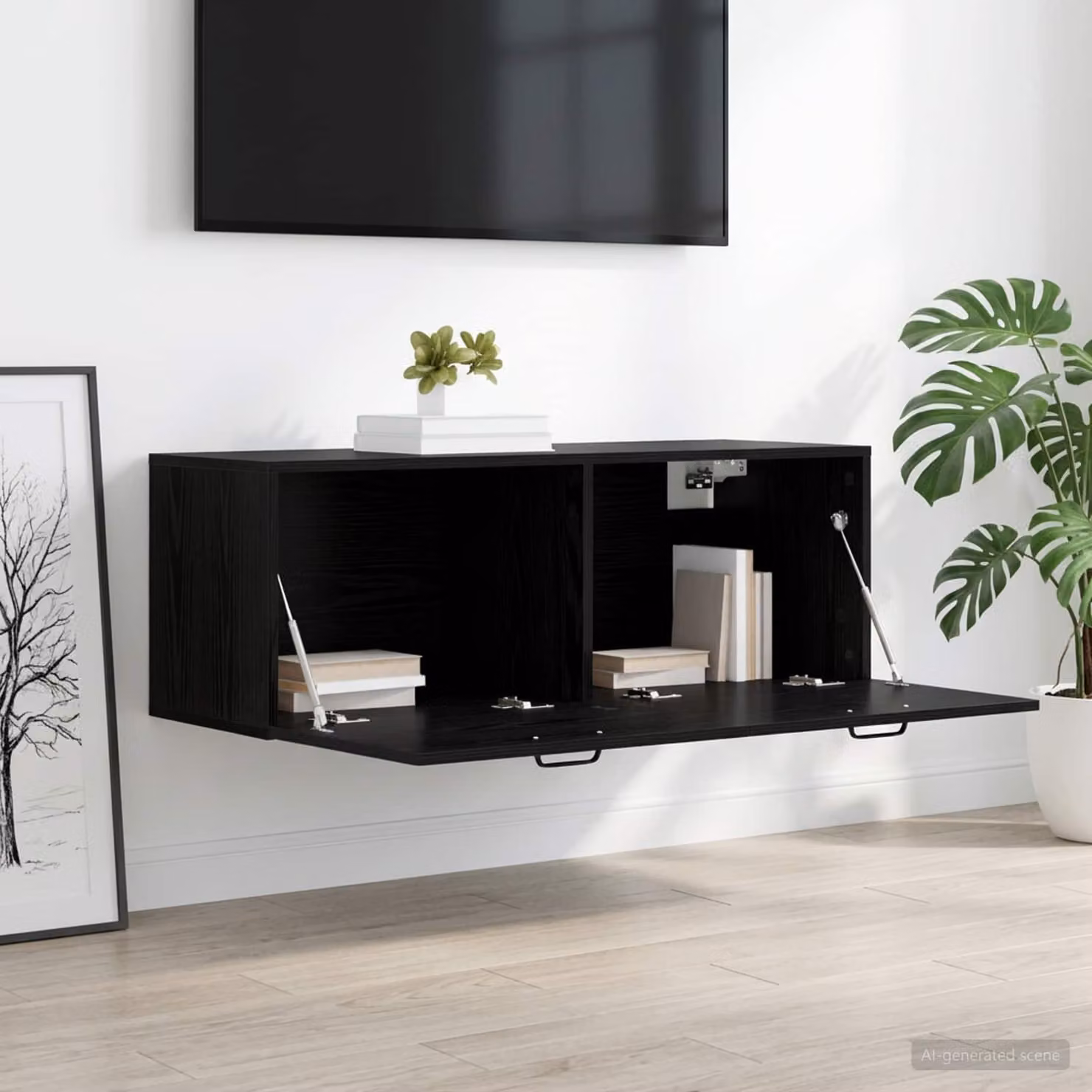Armadietto a muro moderno vidaXL in rovere nero con ante a battente, L: 100 cm, P: 36,5 cm, H: 35 cm